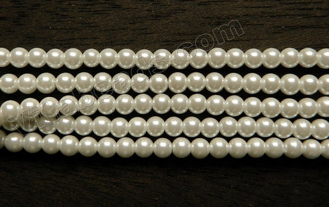 Glass Pearl   -  White  -  Smooth Round Beads  16"