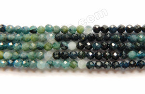 Natural Ombré Blue Black Tourmaline A  -  Small Faceted Round  15.5"