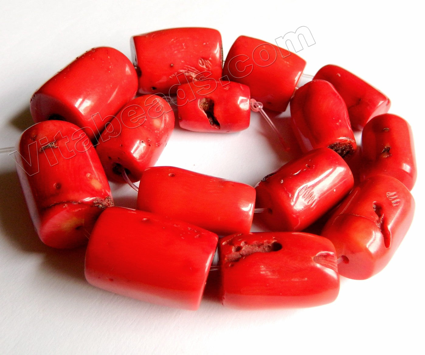 Red Bamboo Coral A  -  Graduated Free Form Tube Nuggets  13"