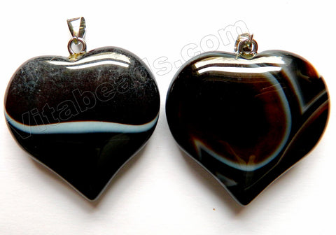 Black Sardonix Agate Smooth Puffy Heart Pendant