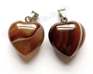 Brown Sardonix Agate Smooth Puffy Heart Pendant w/ Bail