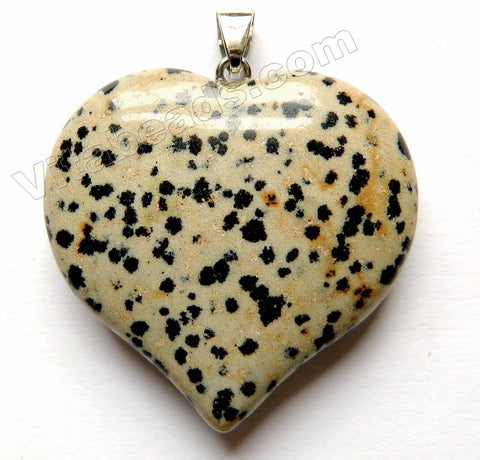 Dalmatian Jasper Smooth Puffy Heart Pendant w/ Bail