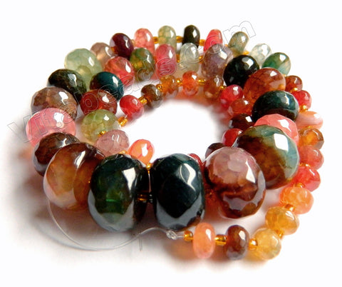 Mixed Tourmaline Fire Agate -  Faceted Rondel Necklace Beads  14"