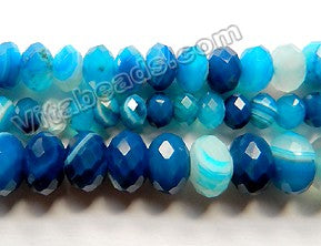 Blue Sardonix Agate  -  Faceted Rondel Beads  15.5"