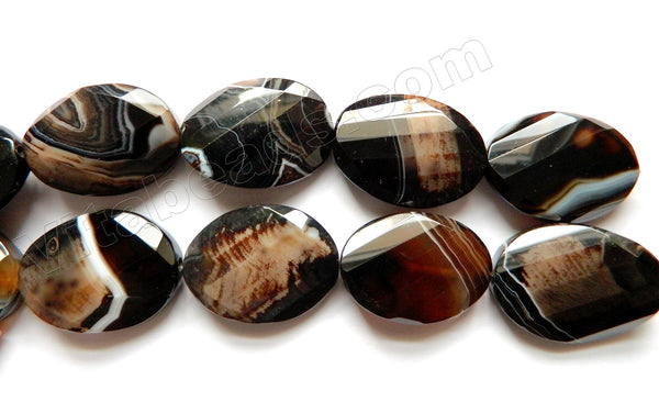 Black Brown Sardonix Agate AAA  -  Twist Faceted Oval  14"