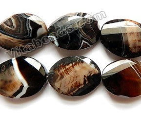 Black Brown Sardonix Agate AAA  -  Twist Faceted Oval  14"