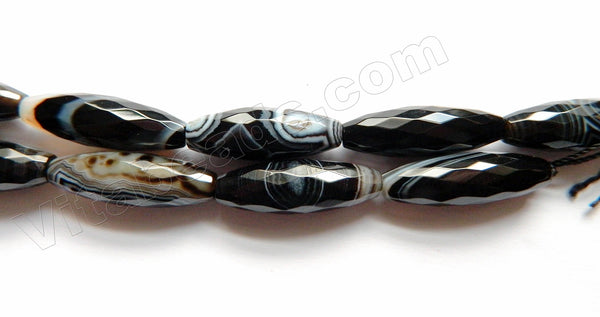 Black Sardonix Agate AAA  -  Faceted Long Rice  16"