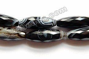 Black Sardonix Agate AAA  -  Faceted Long Rice  16"