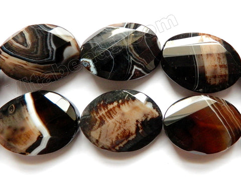 Black Brown Sardonix Agate AAA  -  Twist Faceted Oval  14"