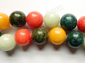 Mixed Mashan Jade (Green Orange Mix)  -  Big Round Beads 16"