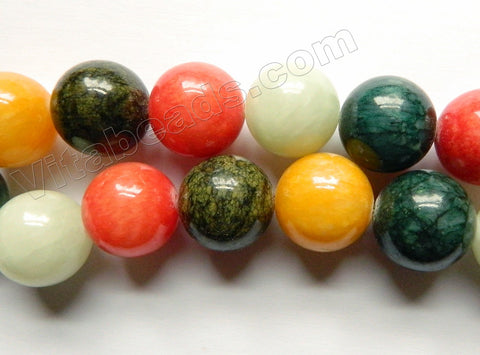 Mixed Mashan Jade (Green Orange Mix)  -  Big Round Beads 16"