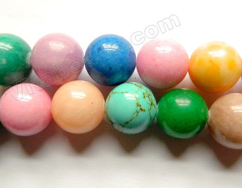 Mixed Mashan Jade Pink Green Mix  -  Big Smooth Round Beads 16"