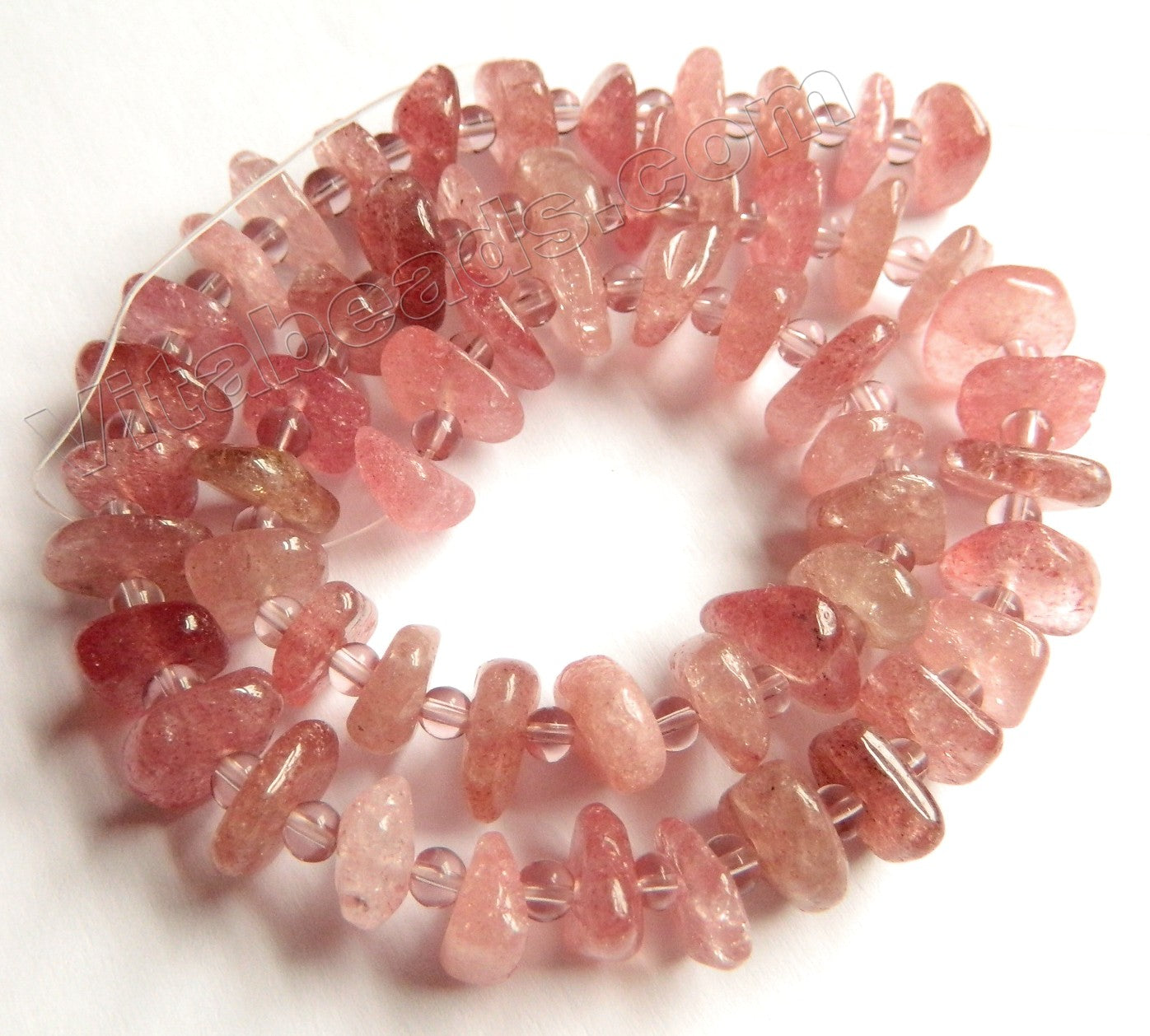 Strawberry (Ruby) Quartz A  -  Center Drilled Chip Saucer w Spacers  16"