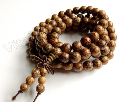 Natural Millettia Laurentii Wood Beads  -  Smooth Round 108 Pieces