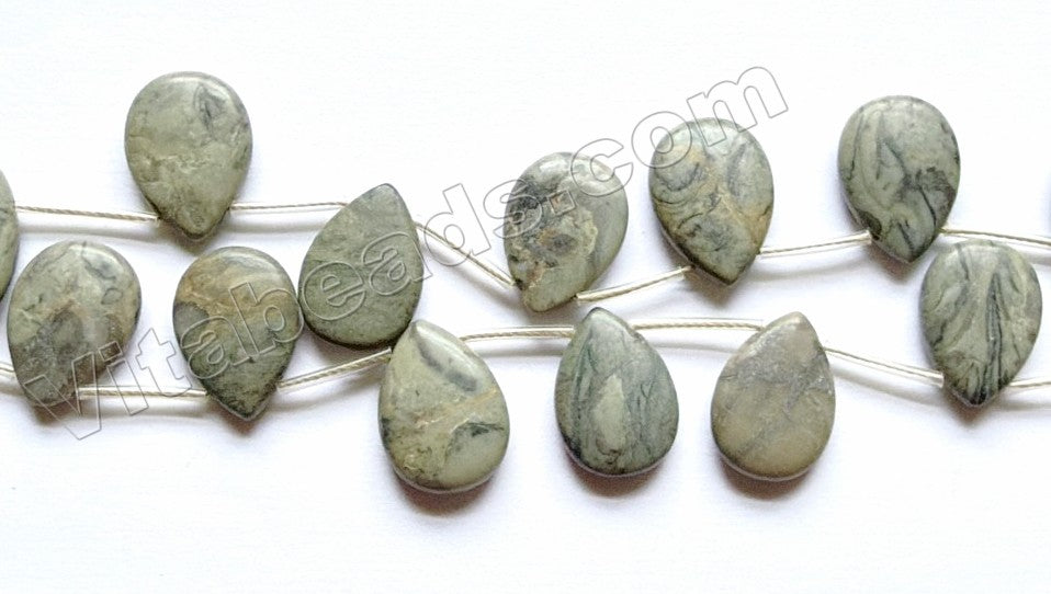 Grey Chinese Picasso Jasper  -  Smooth Flat Briolette  16"