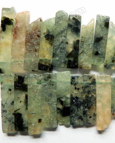 Prehnite Natural Dark w/ Black A  -  Graduated Top-drilled Long Rectangle Slabs  16"