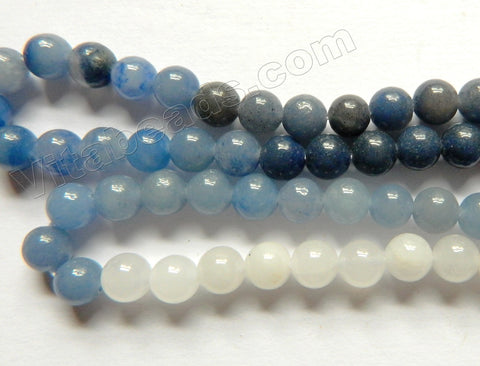 Ombre Blue Aventurine White Jade Rainbow  -  Smooth Round Beads  15"