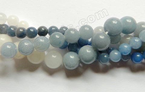 Ombre Blue Aventurine White Jade Rainbow  -  Smooth Round Beads  15"