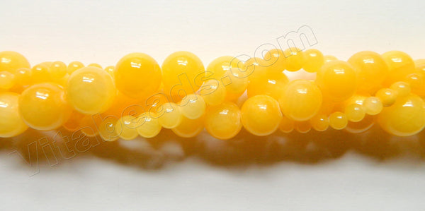 Lemon Yellow Mashan Jade  -  Smooth Round Beads 15"