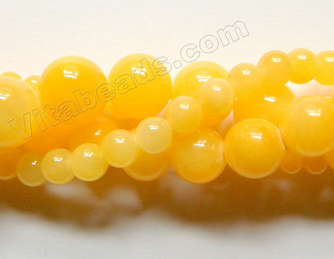 Lemon Yellow Mashan Jade  -  Smooth Round Beads 15"