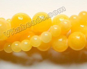 Lemon Yellow Mashan Jade  -  Smooth Round Beads 15"