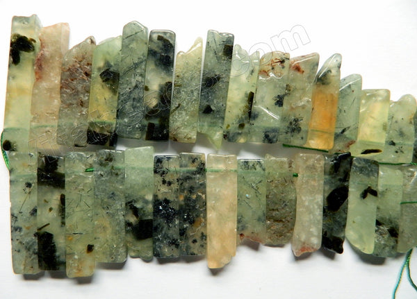 Prehnite Natural Dark w/ Black A  -  Graduated Top-drilled Long Rectangle Slabs  16"