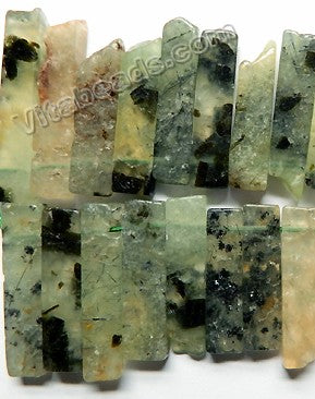 Prehnite Natural Dark w/ Black A  -  Graduated Top-drilled Long Rectangle Slabs  16"
