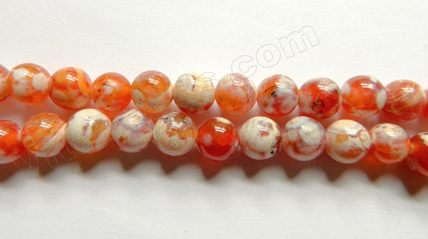 Red Fire Agate w/ White  -  Smooth Round Beads  15"