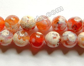 Red Fire Agate w/ White  -  Smooth Round Beads  15"