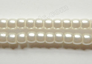  White Glass Pearl  -  Smooth Drum Beads 15"