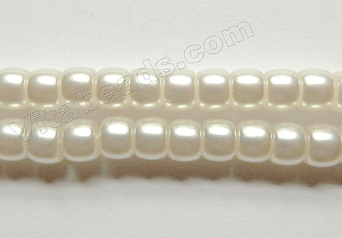  White Glass Pearl  -  Smooth Drum Beads 15"