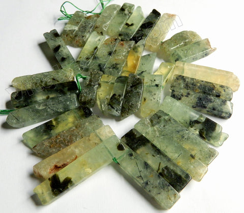 Prehnite Natural Dark w/ Black A  -  Graduated Top-drilled Long Rectangle Slabs  16"