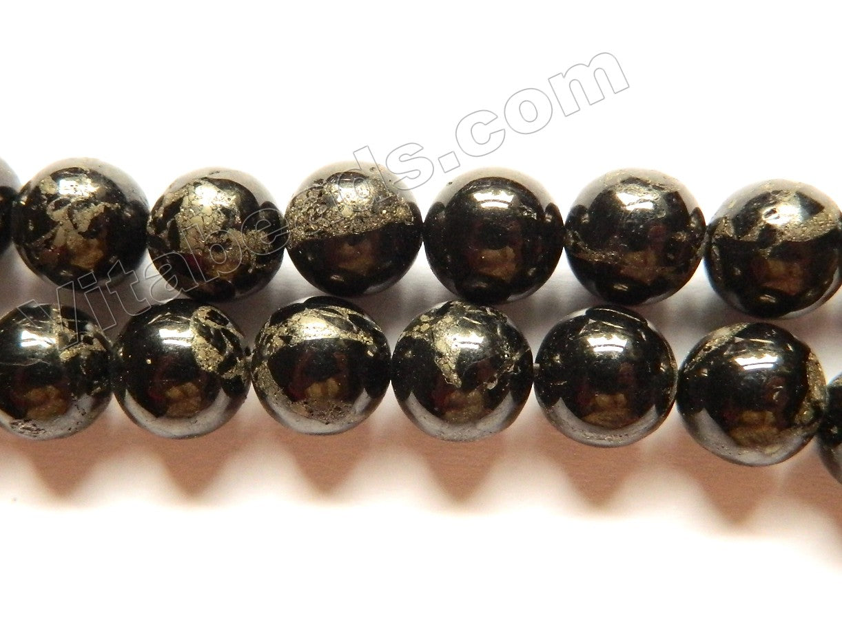 Black Prase Pyrite  -  Smooth Round  16"