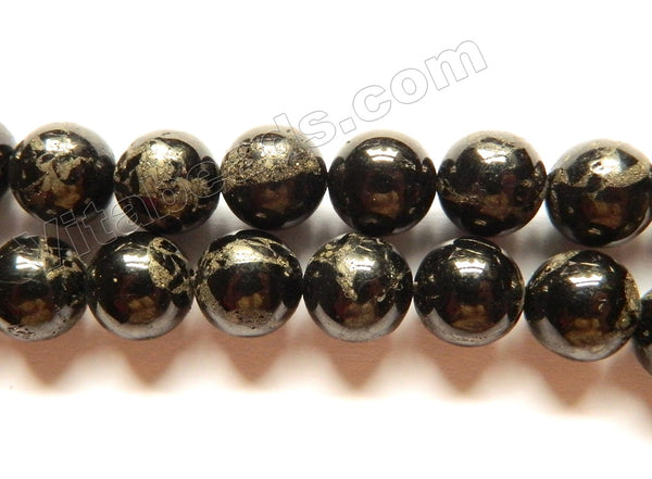 Black Prase Pyrite  -  Smooth Round  16"