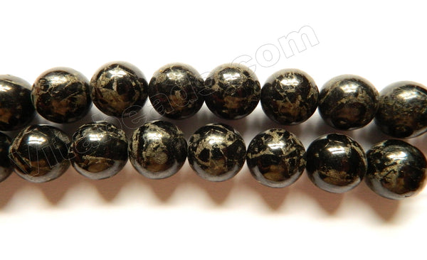 Black Prase Pyrite  -  Big Smooth Round Beads 16"