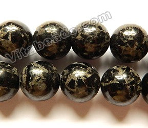 Black Prase Pyrite  -  Big Smooth Round Beads 16"