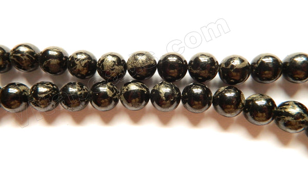 Black Prase Pyrite  -  Smooth Round  16"