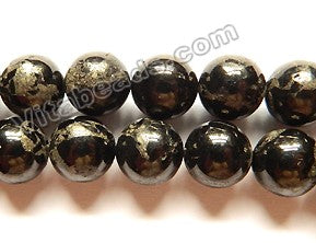 Black Prase Pyrite  -  Smooth Round  16"