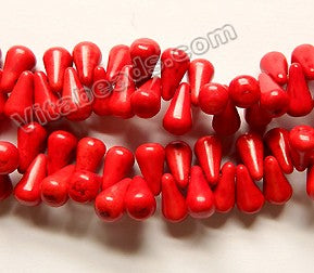 Red Cracked Turquoise  -  Round Teardrops Top-drilled 16"