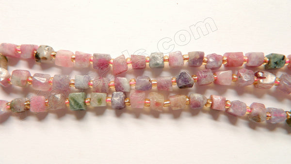 Raw Pink Tourmaline  -  Irregular Rough Cube w Spacers 15"