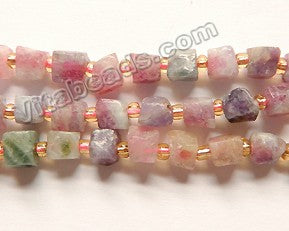 Raw Pink Tourmaline  -  Irregular Rough Cube w Spacers 15"