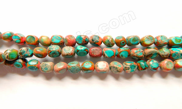Mixed Blue TQ Orange Impression Jasper  -  Small Cube Nuggets  16"