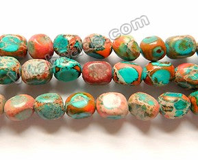Mixed Blue TQ Orange Impression Jasper  -  Small Cube Nuggets  16"