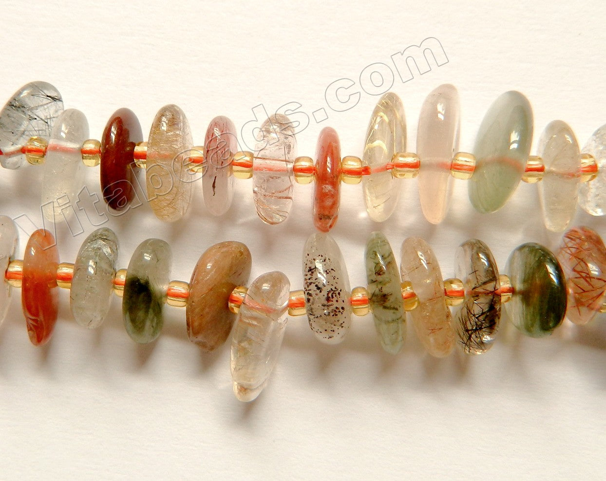 Natural Mixed Rutilated Quartz  -  Irregular Saucer Nugget w/ Spacers  16"