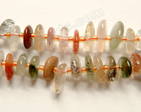Natural Mixed Rutilated Quartz  -  Irregular Saucer Nugget w/ Spacers  16"