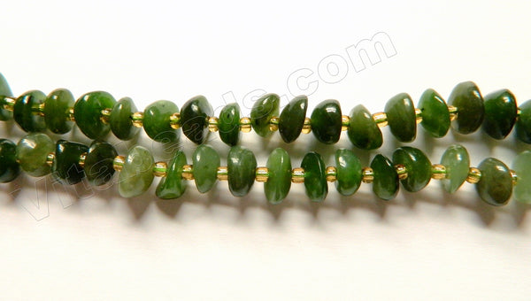 Natural Nephrite Stone  -  Irregular Saucer Beads w/ Spacers  16"