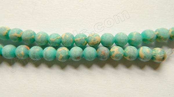 Matte Aqua Impression Jasper -  Smooth Round Beads  14"