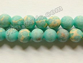 Matte Aqua Impression Jasper -  Smooth Round Beads  14"