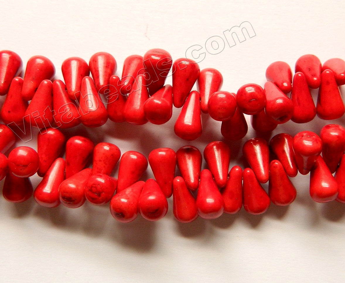 Red Cracked Turquoise  -  Round Teardrops Top-drilled 16"