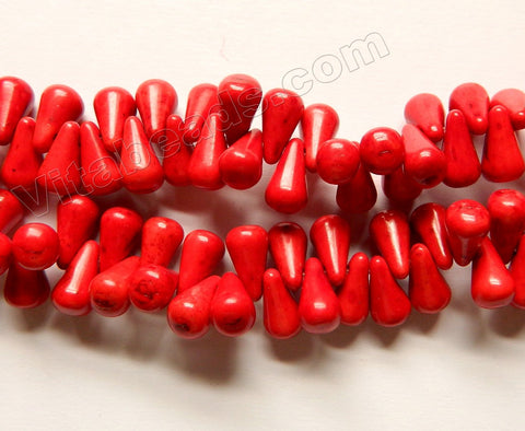 Red Cracked Turquoise  -  Round Teardrops Top-drilled 16"